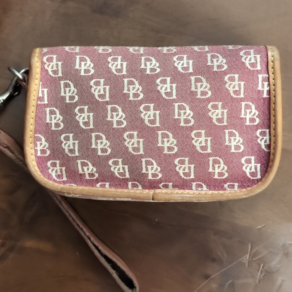 Dooney & Bourke Vintage Red and Tan Canvas/Leather Clutch Wristlet - Picture 2 of 5